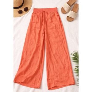 Joie Satin Wide Leg Pants Women XS Coral Orange Pull On Crinkle Beach Boho